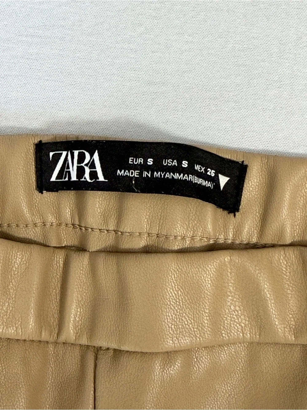 ZARA Faux Leather Pants Tan Straight Leg High Rise Size S